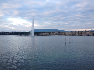 Lake Geneva and it's trademark Water Fountain or Jet D'Eau. 